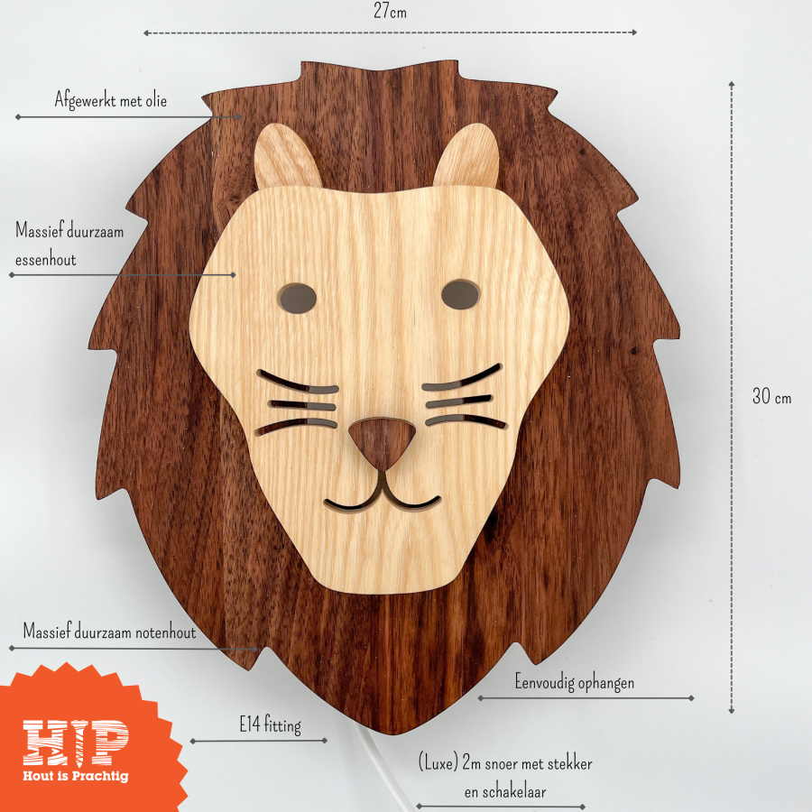 Houten leeuw lamp