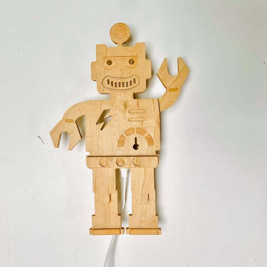Wandlamp houten robot