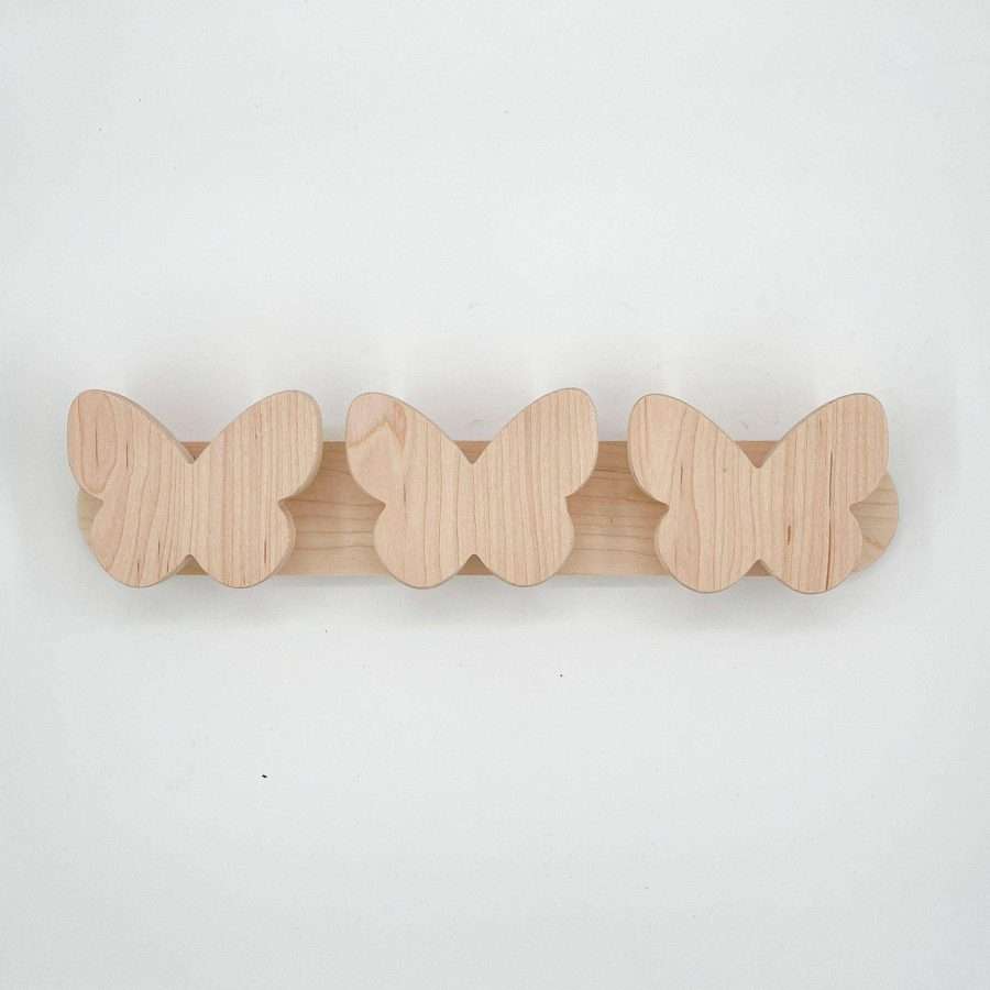 3 haakjes houten vlinder kapstok